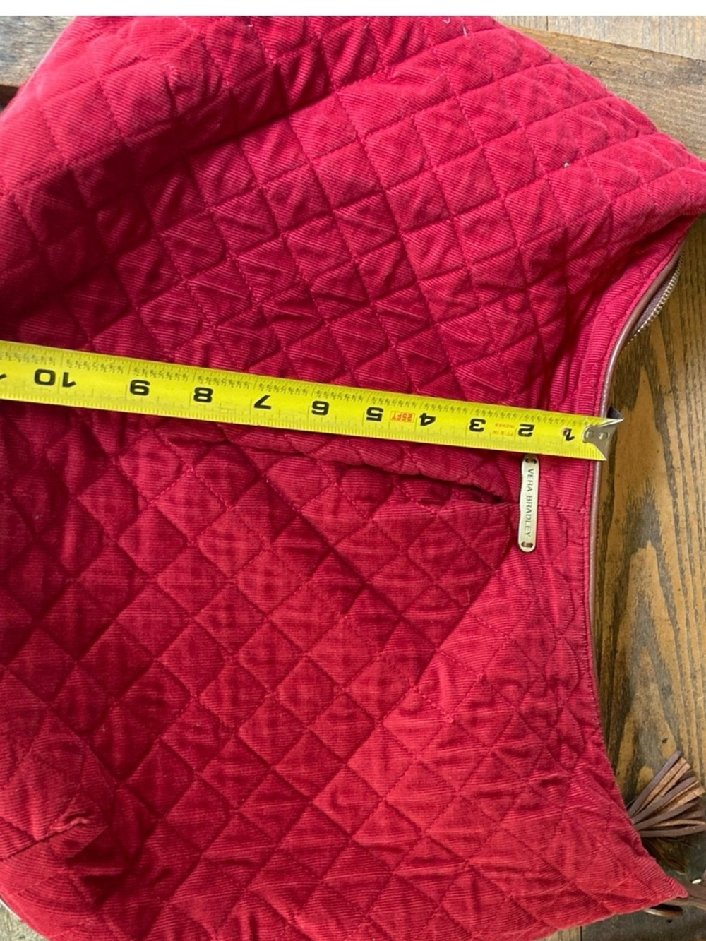 Vera Bradley Retired Quilted Chili Red Shoulder HoboBag with BrownStrap&Tassels - Picture 12 of 12